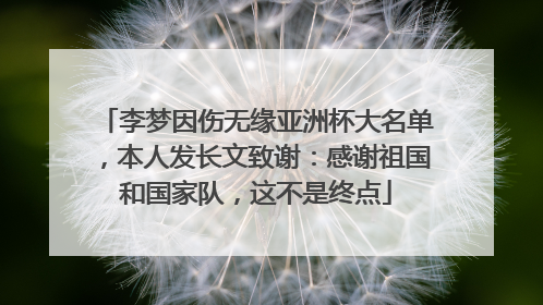 李梦因伤无缘亚洲杯大名单，本人发长文致谢：感谢祖国和国家队，这不是终点